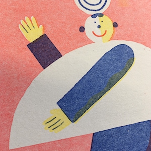 Small 3 colour risograph print of a fashionable bloke