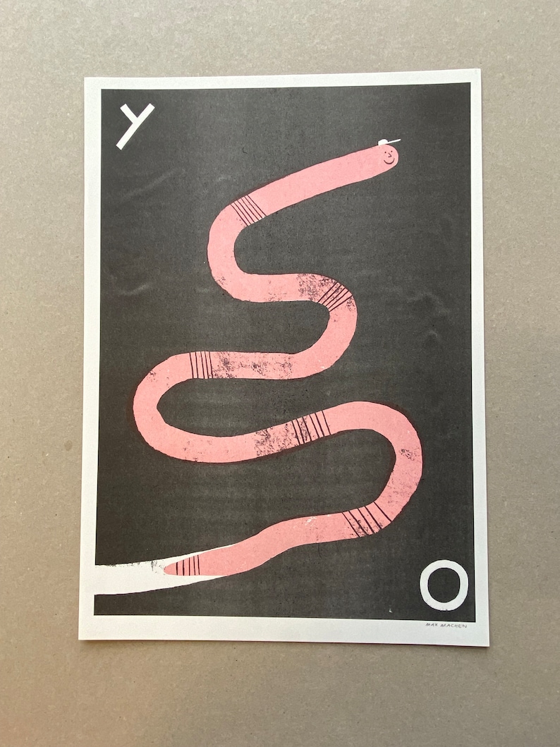 A3 2 colour Cool worm risograph print poster image 1