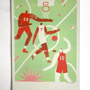 Basketball game a4 3 colour risograph print