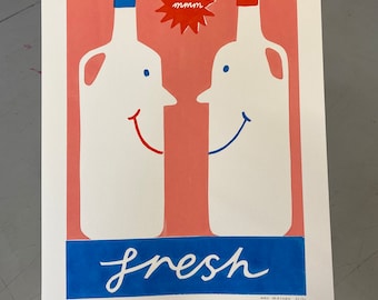 A3 3 colour mmm Fresh milk bottle screen print