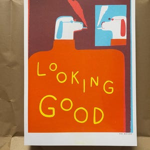 A3 3 colour looking good dog risograph print poster