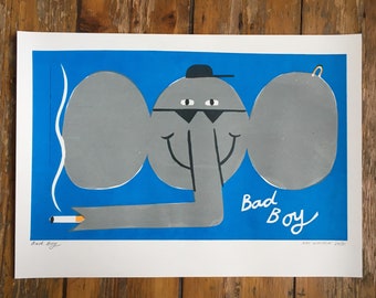 A3 Bad boy fumant Elephant 3 sérigraphie couleur