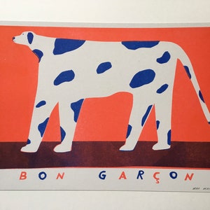 Bon garçon (Good boy) 2 colour A4 risograph print of spotty dog