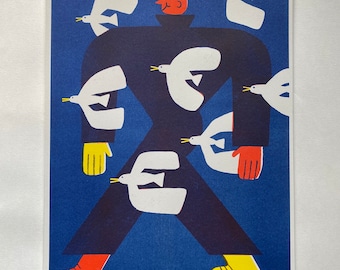 Swarm of birds A3 3 colour riso print poster