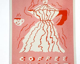 A3 Riso Print: Moka Pot with Face, Kitchen Cafe Art