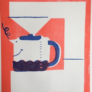 Wakey wakey A3 2 colour Coffee machine risograph print image 3