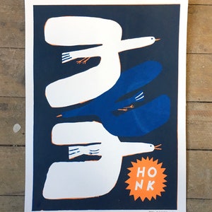 A3 Honk birds in flight original screen print image 1