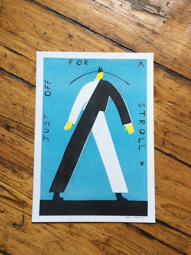 A4 just off for a stroll risograph print image 1