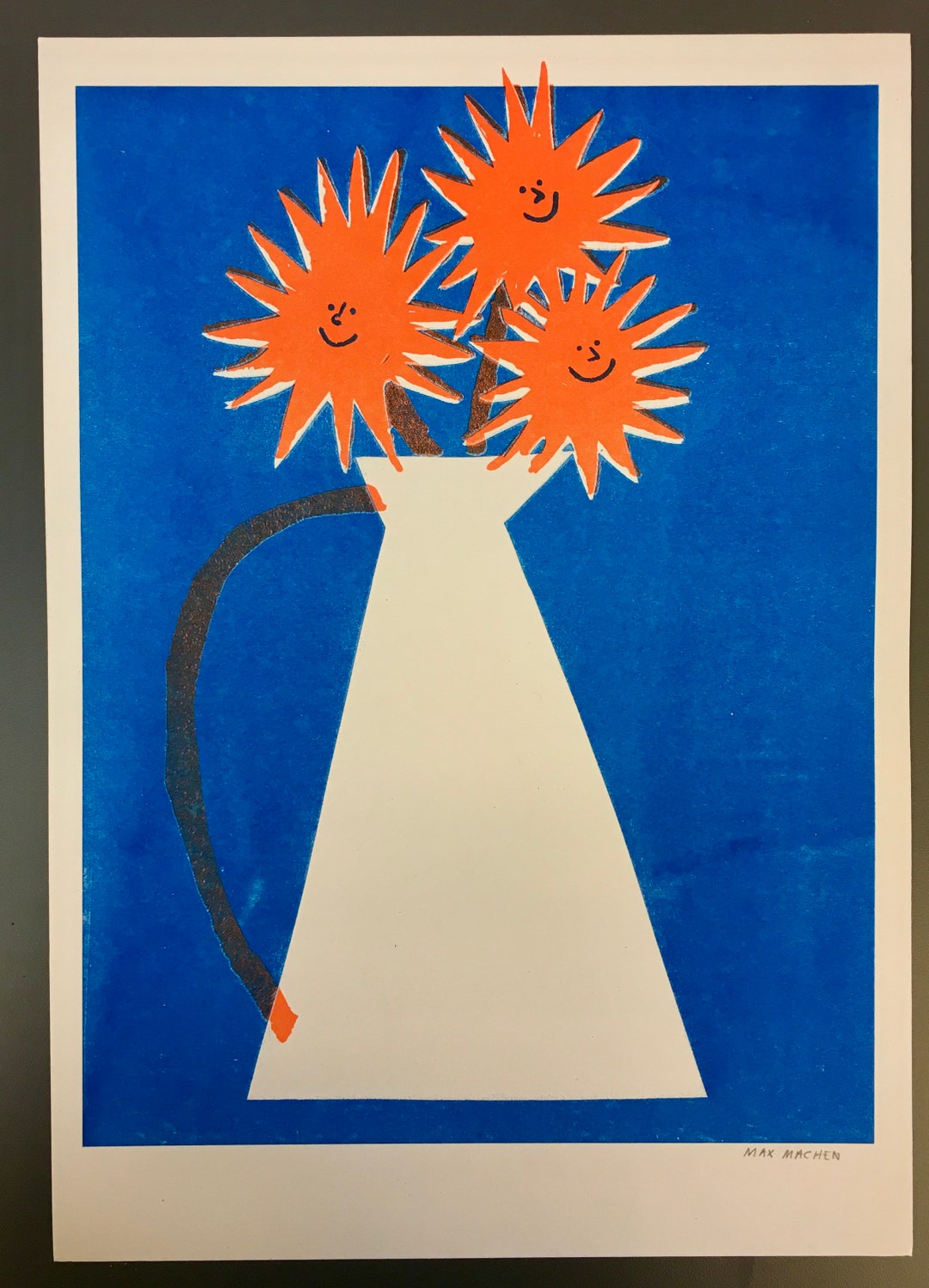 A4 2 Colour Happy Sunflower Riso Print Etsy