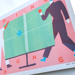 A4 3 colour ping pong Riso print image 2