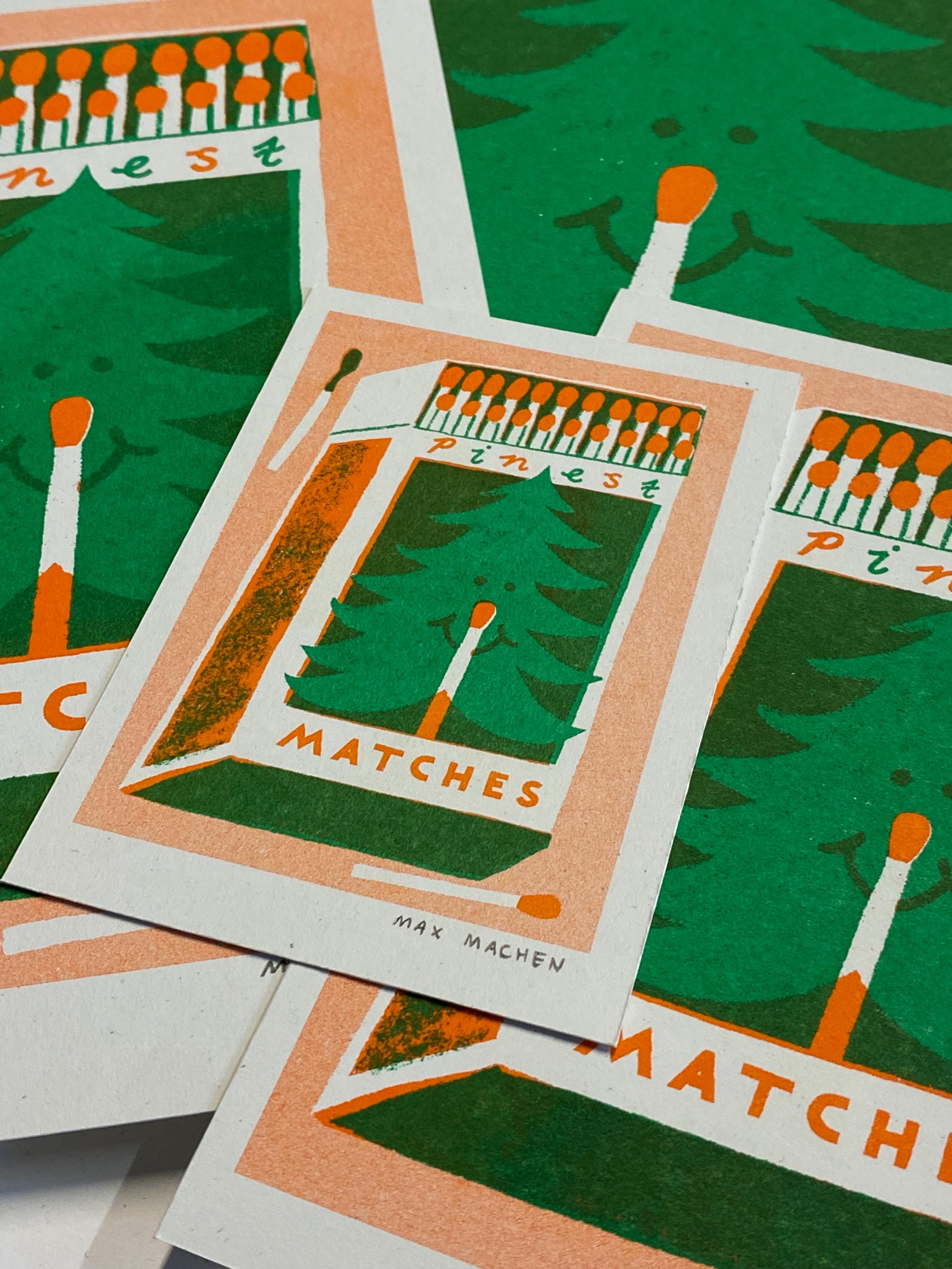 Pinest Matches Matchbox 2 colour risograph print A7 - A4 sizes