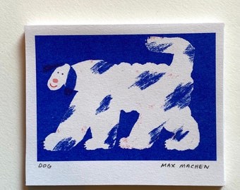 Blue mini Dog riso print