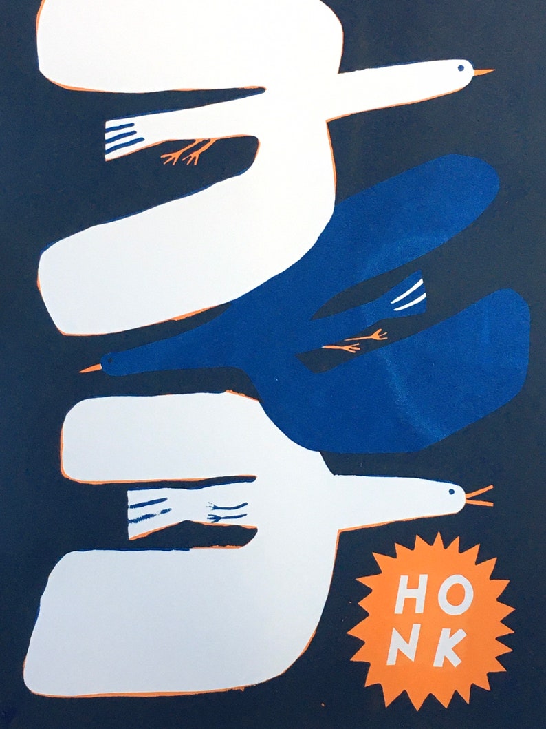 A3 Honk birds in flight original screen print image 7