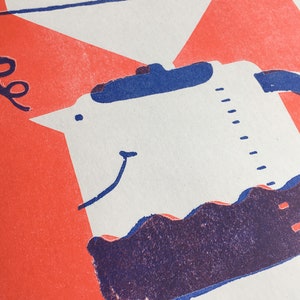 Wakey wakey A3 2 colour Coffee machine risograph print image 5