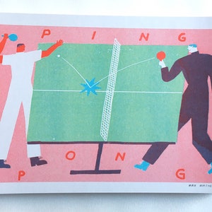 A4 3 colour ping pong Riso print image 1