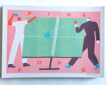 A4 3 colour ping pong Riso print