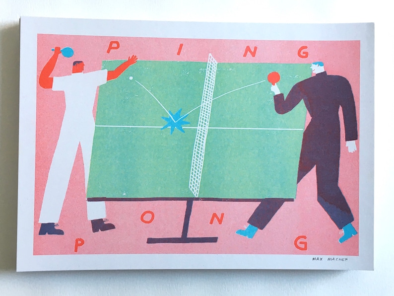 A4 3 colour ping pong Riso print image 1