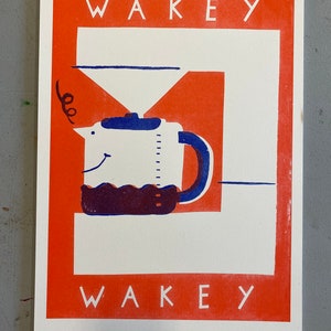 Wakey wakey A3 2 colour Coffee machine risograph print image 8