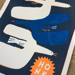 A3 Honk birds in flight original screen print image 5