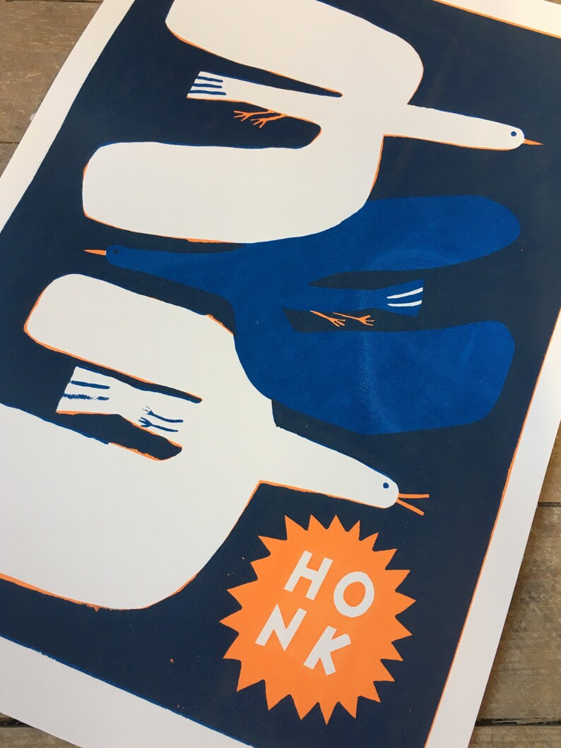 A3 Honk birds in flight original screen print image 5