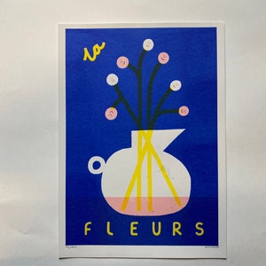La fleurs happy flowers 3 colour A3 risograph print