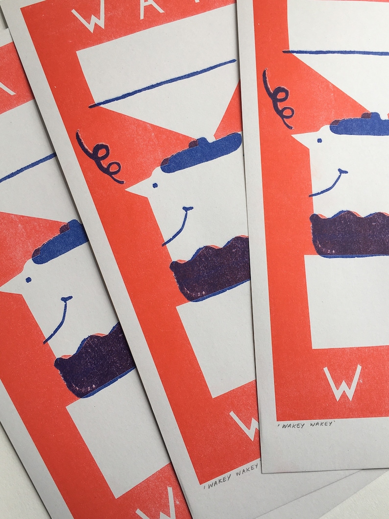 Wakey wakey A3 2 colour Coffee machine risograph print image 2