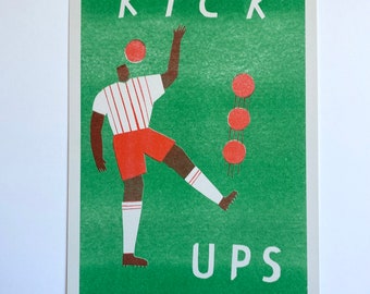 kick ups risograph print of a footballer