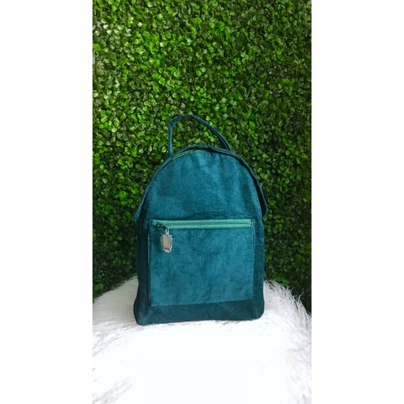 green velvet backpack