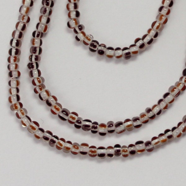 Vintage Czech Glass 11/0 Seed Beads - White Lined Orange and Purple