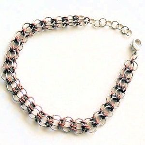 Copper & Silver Chainmaille Bracelet, Unisex Bracelet, Chainmaille Jewelry Adjustable Bracelet, Handmade, Fashion Jewelry, Gift Ideas