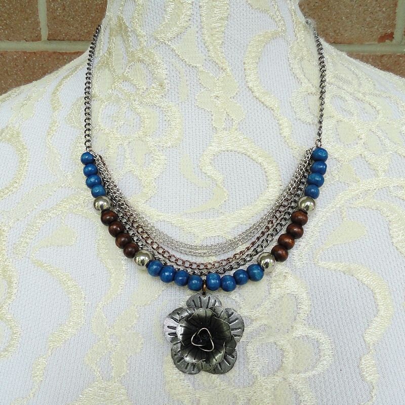 Metal Flower Jewelry Set Necklace & Earrings Mixed Metal Etsy