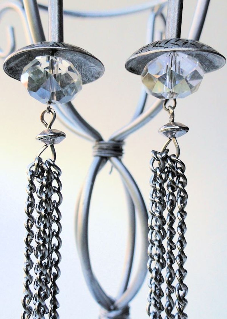 Funky Chain Earrings Silver Chains Abstract Jewelry Unique - Etsy