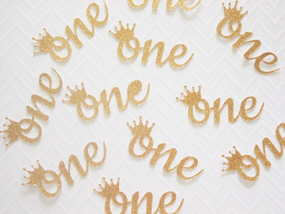 Glitter Gold One with Crown Cutouts, First Birthday Confetti,Princess Prince Glitter Foil Silver or Gold, Party Decoration, 25 CT. Il_570xn