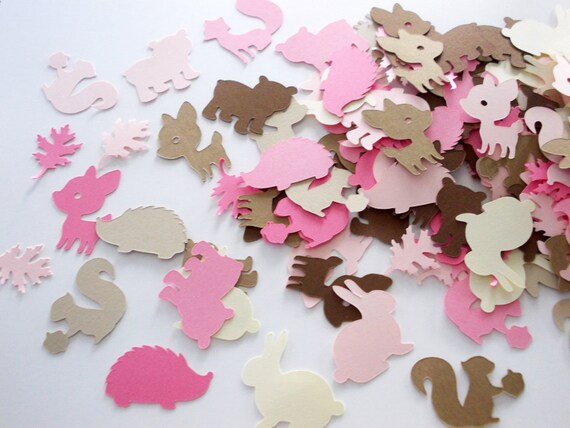 Woodland Animal Confetti, Girl Baby Shower, Hedgehog Deer Fox Bear Rabbit Squirrel Birthday Party Decoration Table Confetti 100 Ct. Il_570xn