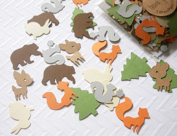 Woodland Animal Party Decoration Woodland Animal Confetti, Hedgehog Deer Fox Bear Rabbit Squirrel Trees 100 Ct. Il_570xn