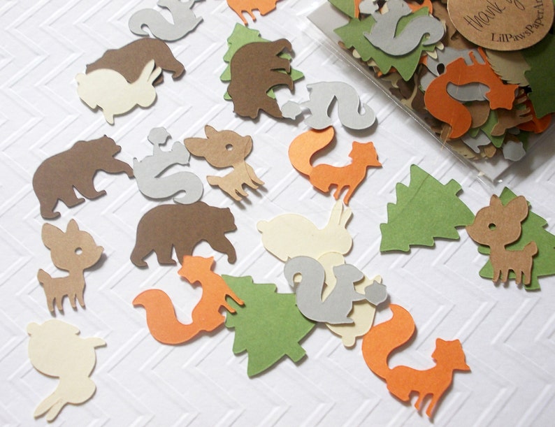 Woodland Animal Party Decoration Woodland Animal Confetti Hedgehog Deer Fox Bear Rabbit Squirrel Trees 100 Ct.