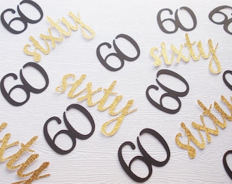 60th Birthday Decoration, Confetti, Foil or Glitter Gold or Silver, Number 60 Party Decorations