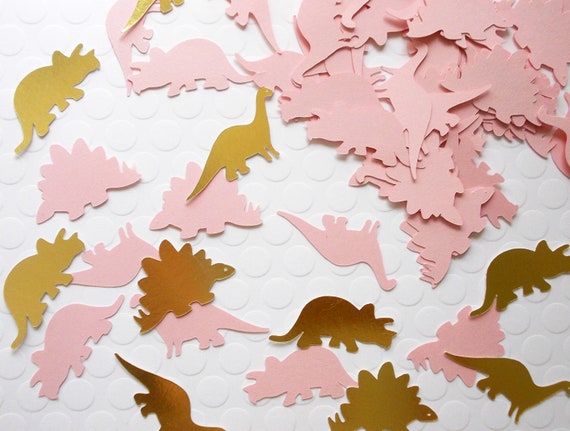 Dinosaur Party Decoration, Dinosaur Confetti, Pink & Gold Birthday Party, 1.5", Party Decoration,100 Ct. Foil or Glitter Il_570xn