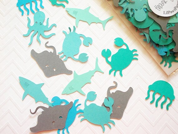 Under the Sea Confetti, Nautical Party Decoration, Shark, Jellyfish, Crab, Sting Ray Party Decorations, Table Decor, 1.5"-2" , 80 CT. Il_570xn