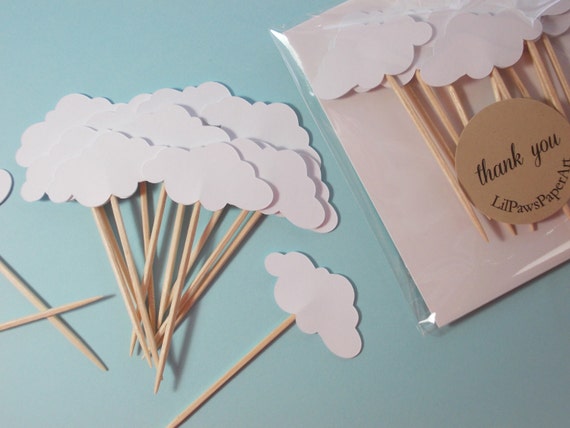 White Cloud Party Picks, Cupcake Toppers, Sprinkle Party Decor, Baby Shower, Birthday Party Decoration, 12 Ct., Ships in 2-3 Business Days Il_570xn