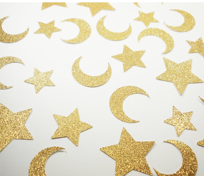 Party Decoration Glitter Gold or Silver 50 Ct. Twinkle Twinkle Little Star /& Moon Confetti Decor