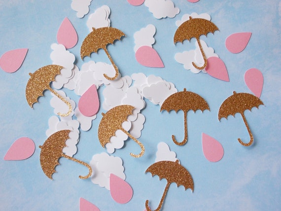 Glitter Gold Umbrella Cloud Confetti Pink Raindrop Confetti