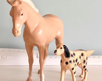 Vintage Louis Marx Pancho the Palomino Pony & English Setter Dog | Johnny and Jane West Toys