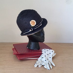 Vintage Zani Original Damen Strohhut, 1960er Jahre Navy Bubble Hut, Mod, Retro