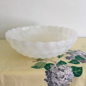 White Milk Glass Serving Bowl, 8&quot;, Anchor Hocking Bubble Bowl, Depression Glass Vegetable/Fruit Bowl