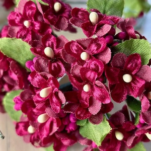 Three Bunches Millinery Flowers and Leaves, Small Burgundy Fabric Flowers for Embellishment