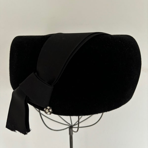 Chapeau vintage Gene Doris en velours noir, inclinable, pilulier,