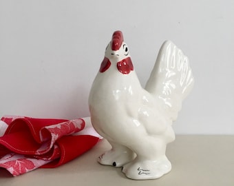 Vintage Scf Keramik/Huhn/Henne 7" groß, rot/weiß Küche, Landhaus Küche, Bauernhaus