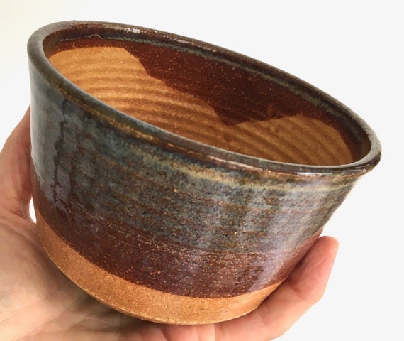 Hand Thrown Pottery Bowl 5 Diameter Blue Burgundy Stoneware Soup/Cereal/Dip Bowl