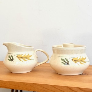Autumn, by Franciscan: Cream Pitcher and Sugar Bowl with Lid, Midcentury Modern Dishware, Leaf, Leaves